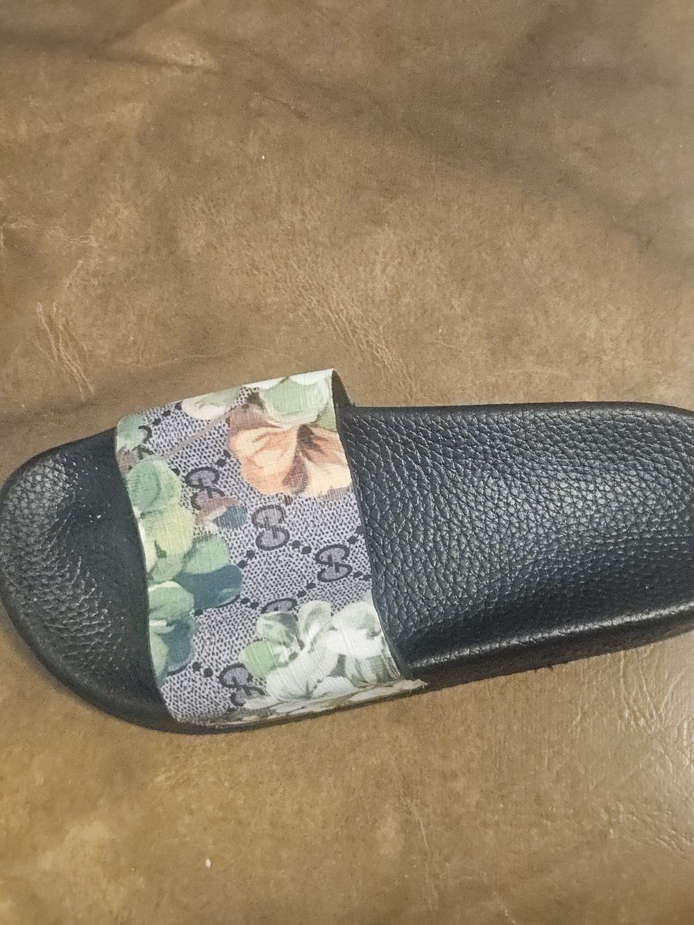 Rare Gucci Floral Print Slide Sandal with Black Left Shoe Only - Picture 3 of 7